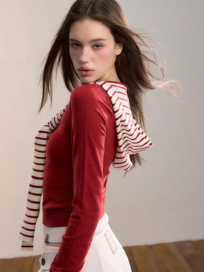 Contrast Hooded Layered Knit Turtleneck