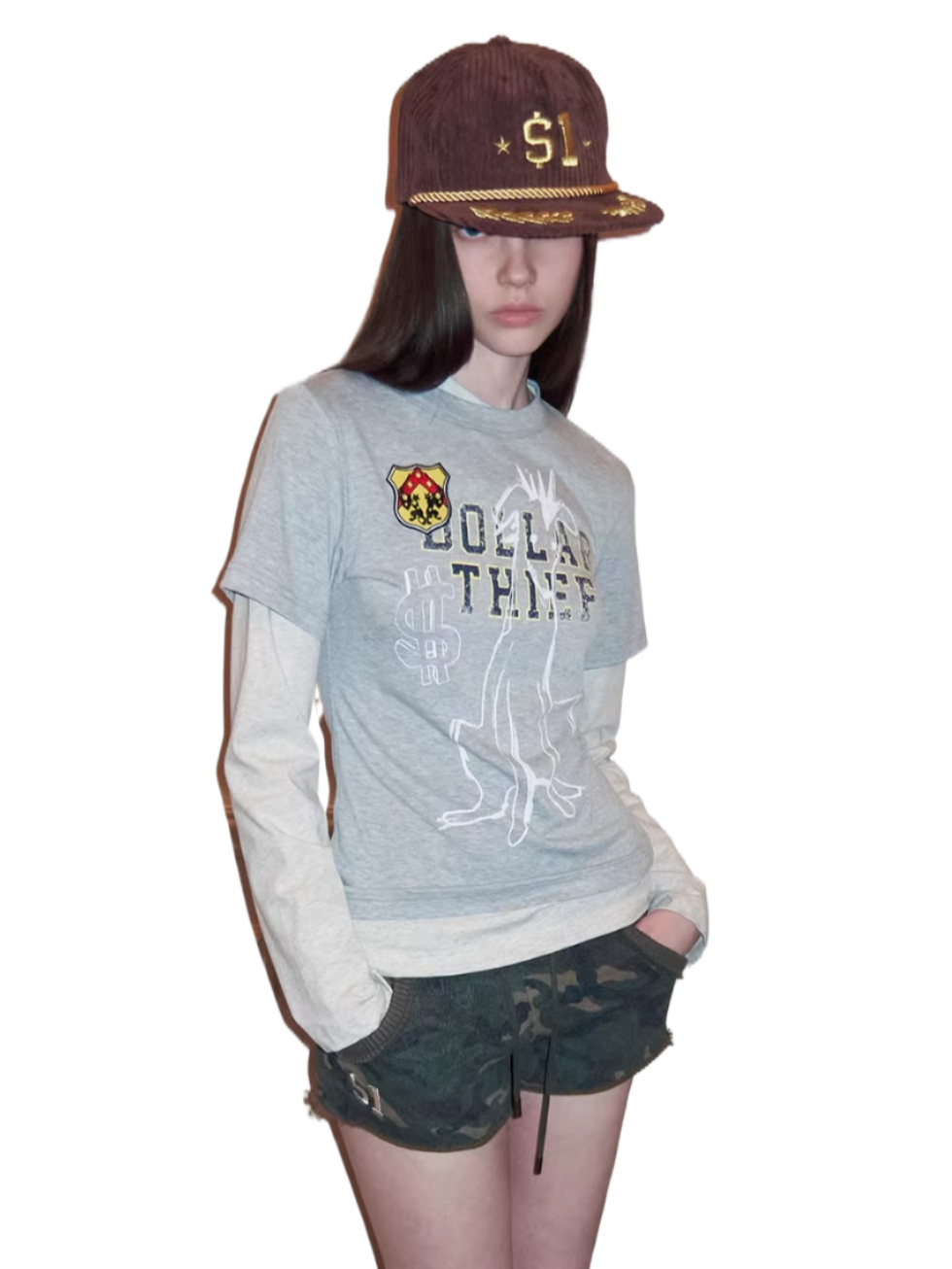 Layered Dog Print Long Sleeve Top