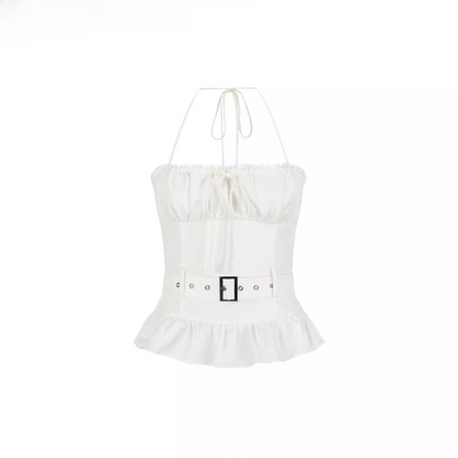 Halter Ruched Corset Crop Top