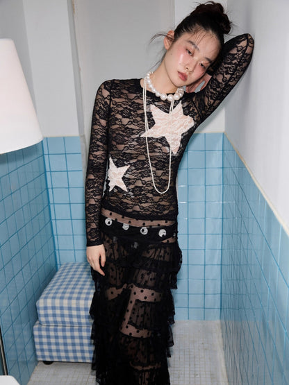 Color-Block Patch Lace Bottoming Top