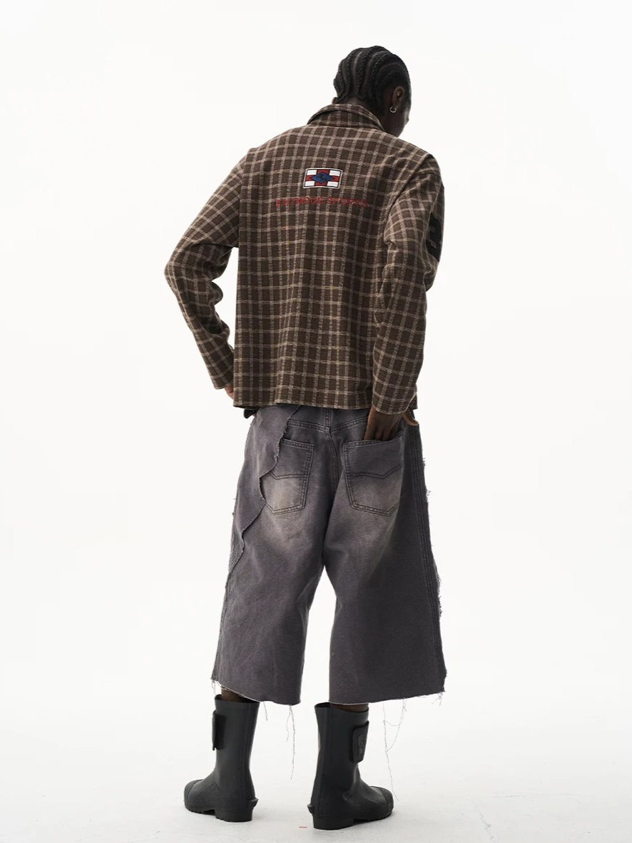 Vintage Plaid Badge Long Sleeve Polo Tee