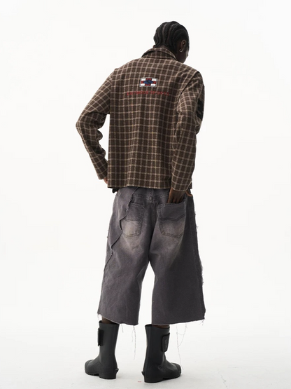 Vintage Plaid Badge Long Sleeve Polo Tee