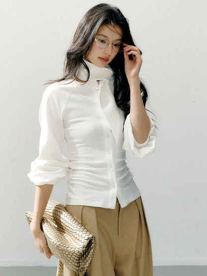 Scarf Collar Fitted Knit Long Sleeve Shirt