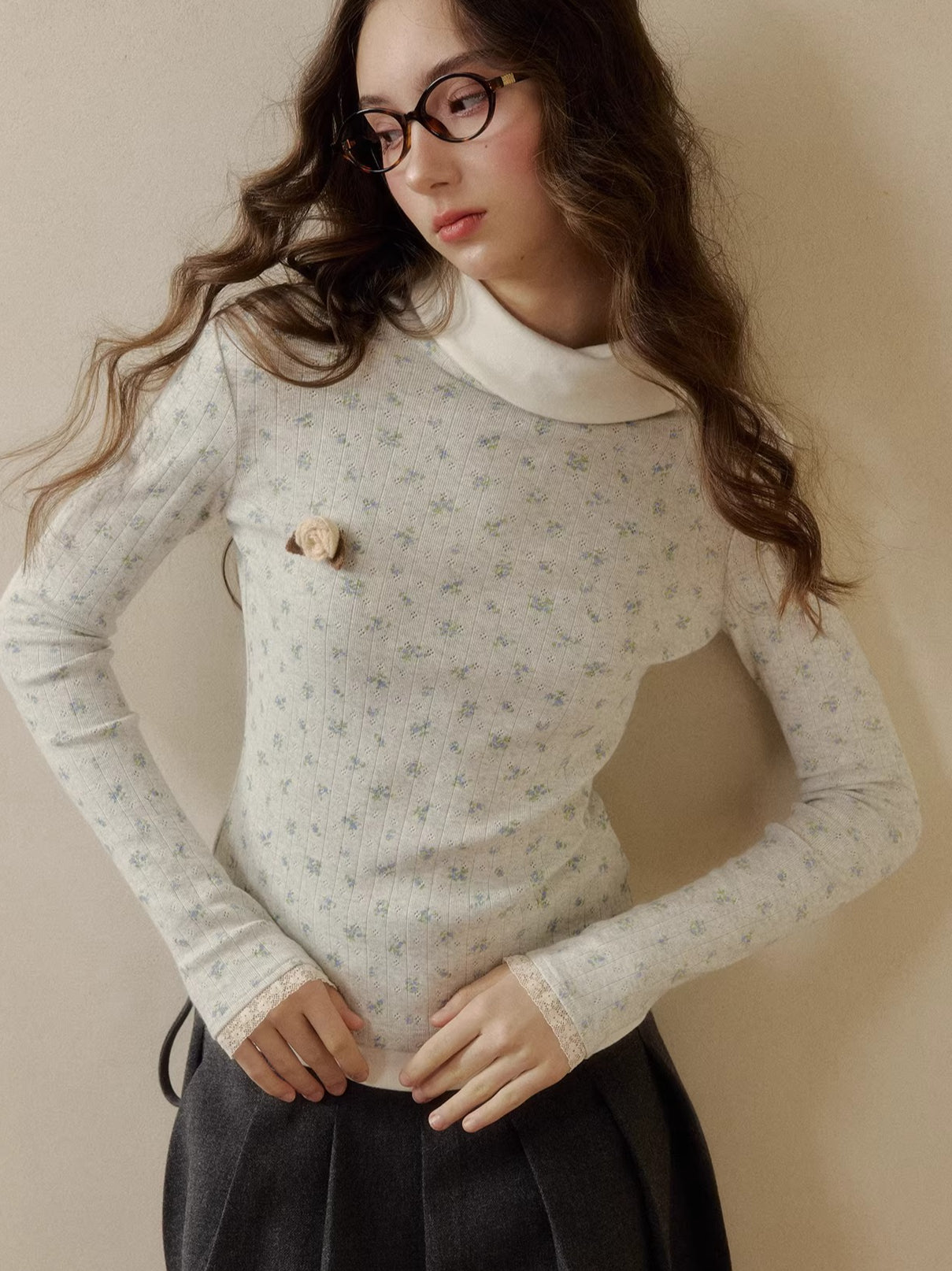 Knit Polo-Collar Long Sleeve T-Shirt