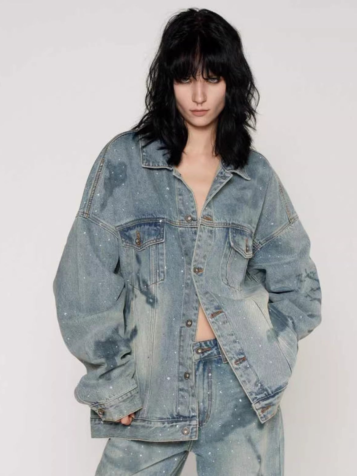 Rhinestone Nautical Map Denim Jacket