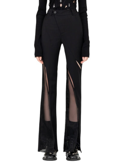 Black Cutout Patchwork High-Waist Flared Pants