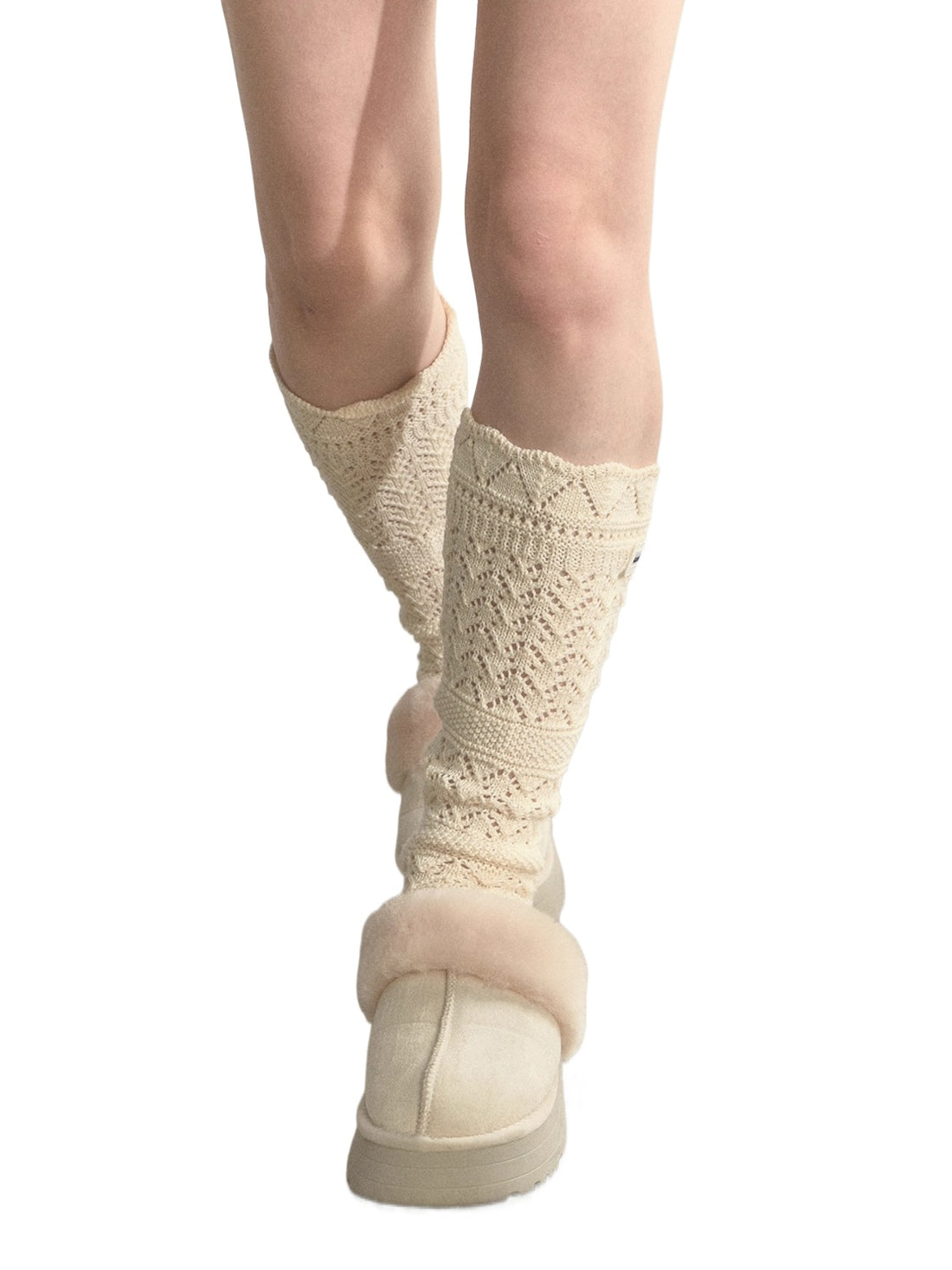 Wool-Blend Crochet Layered Knit Mid-Calf Socks
