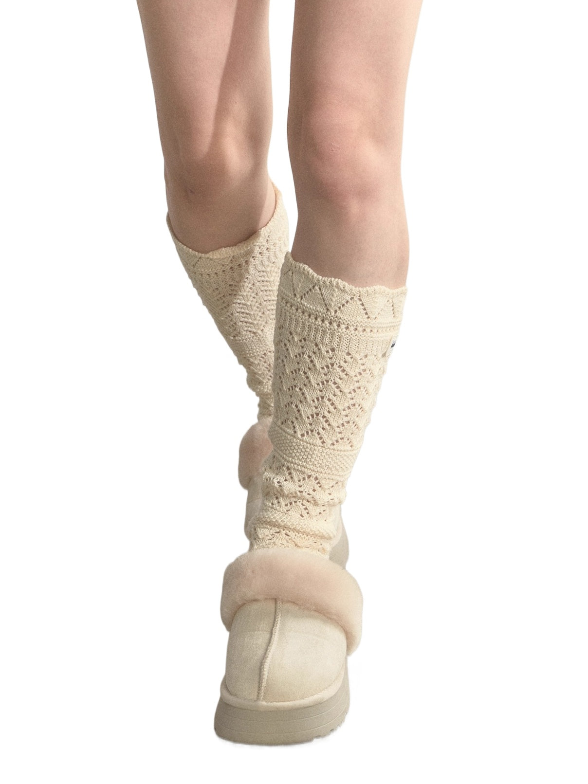 Wool-Blend Crochet Layered Knit Mid-Calf Socks