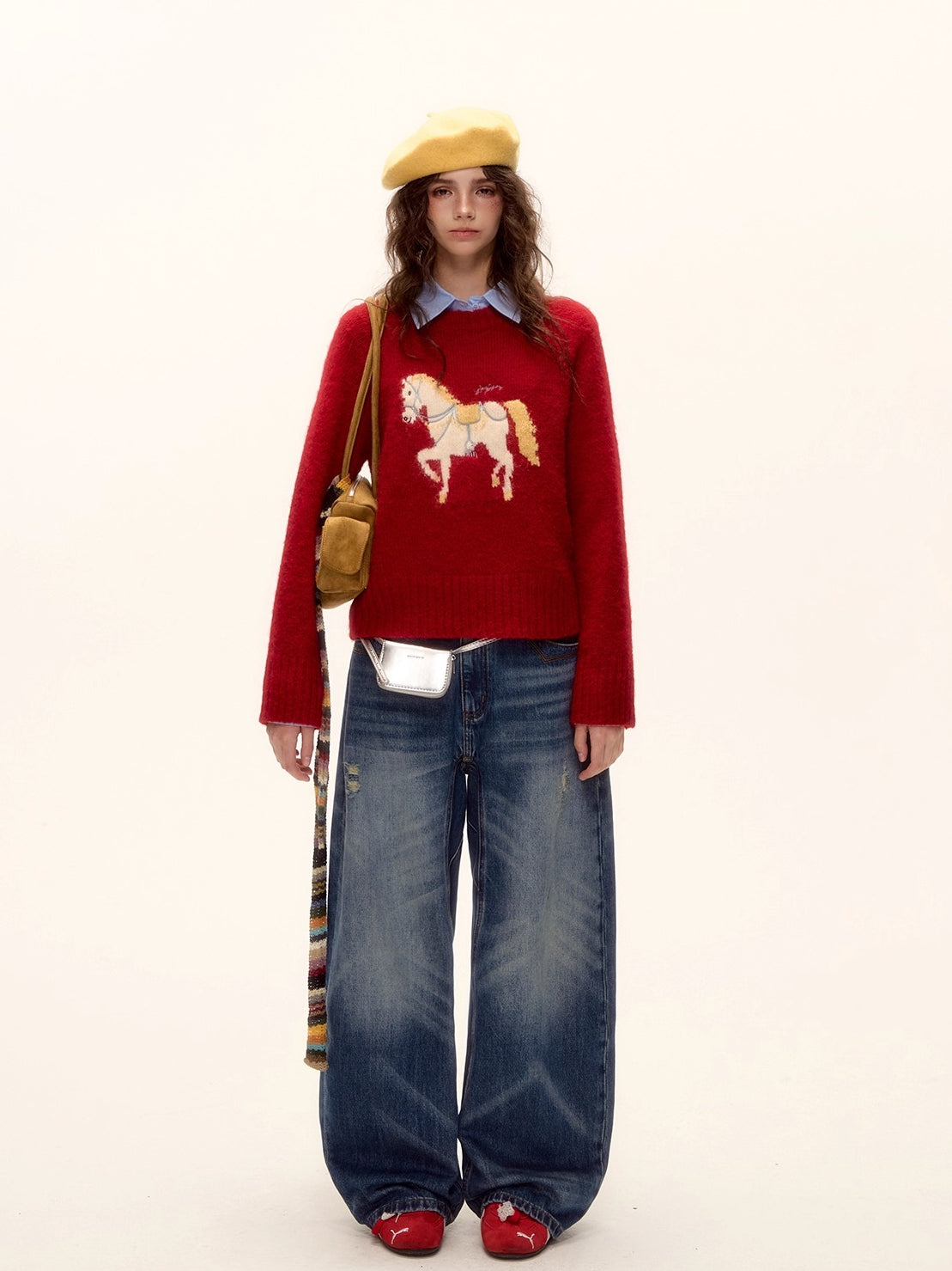 Vintage Washed Distressed Wide-Leg Jeans