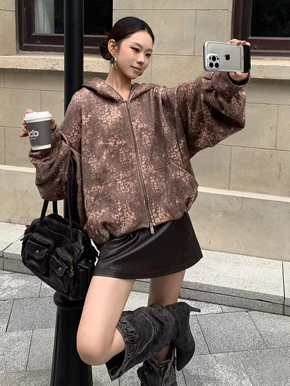 Oversized Hooded Zip-Up Sweatshirt