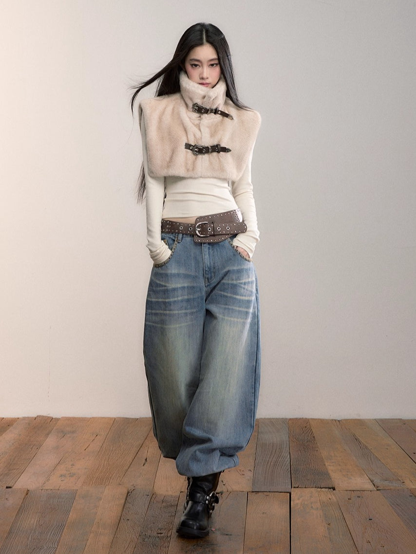 Washed Straight-Leg Denim Pants