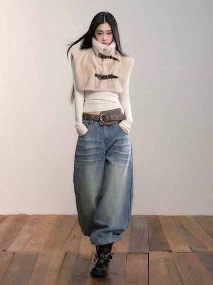 Washed Straight-Leg Denim Pants