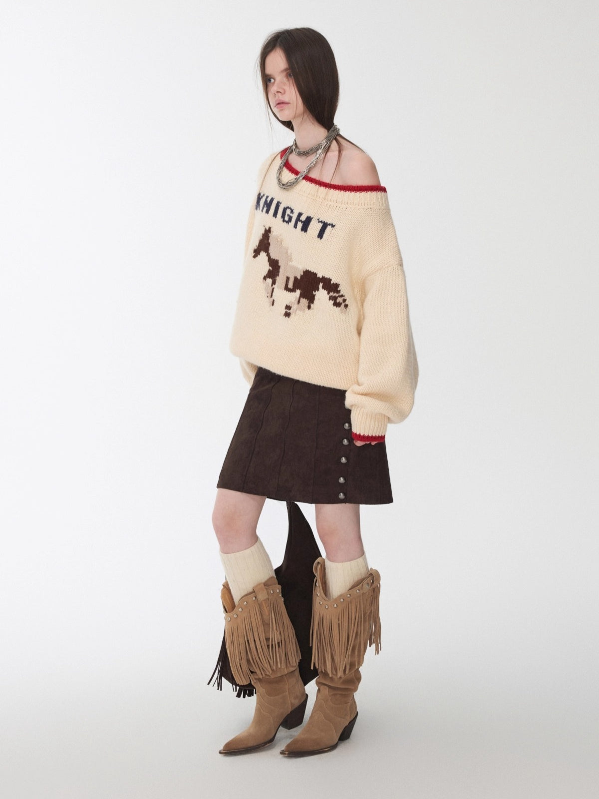 Fair Isle Icelandic Off-Shoulder Chunky Knit Sweater