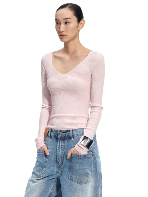 Luna Mercerized Wool V-Neck T-Shirt