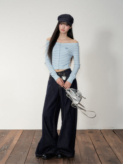 Striped Knit One-Shoulder Top - CHINASQUAD