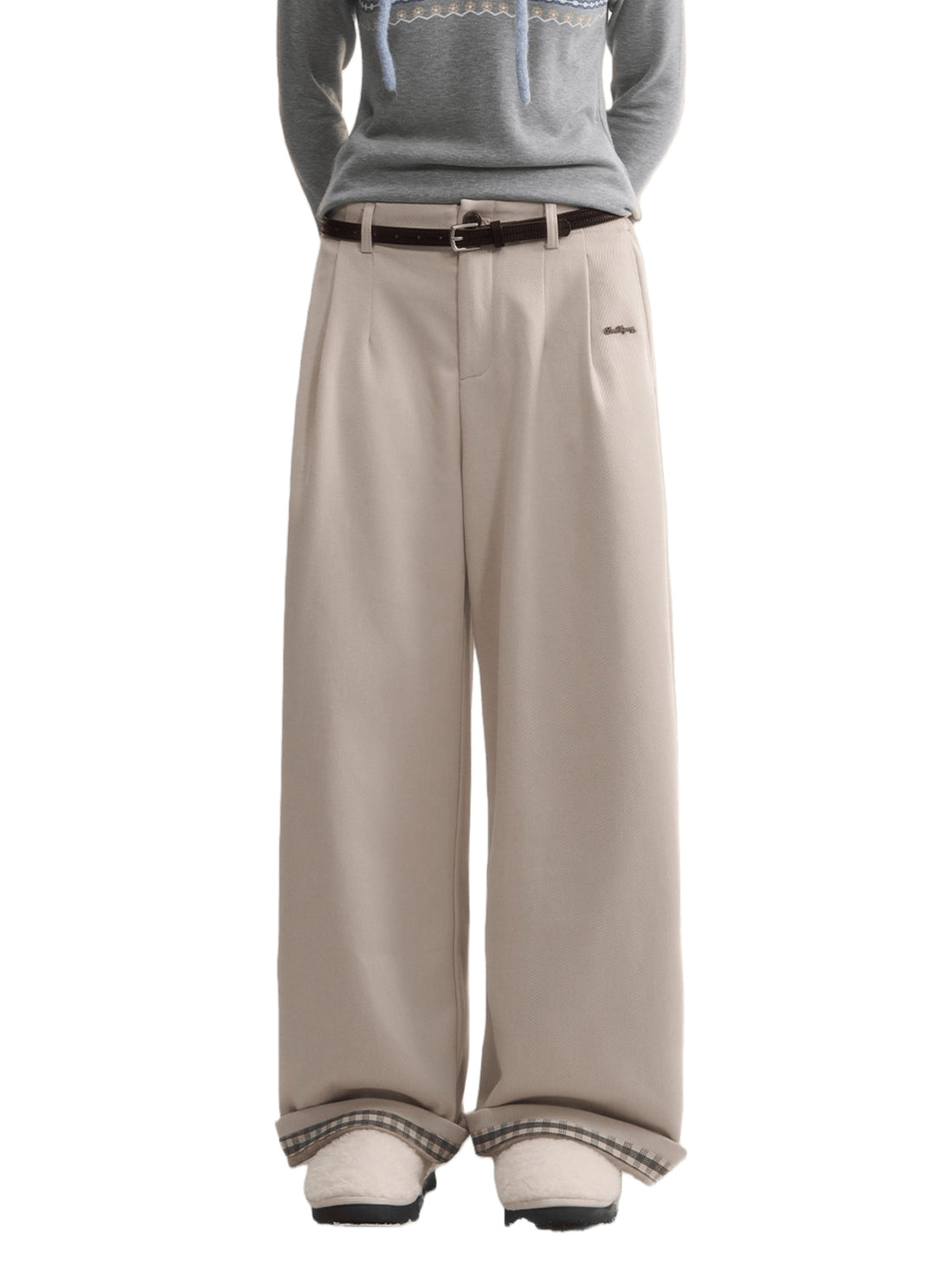 Fleece-Lined Relaxed Belted Trousers