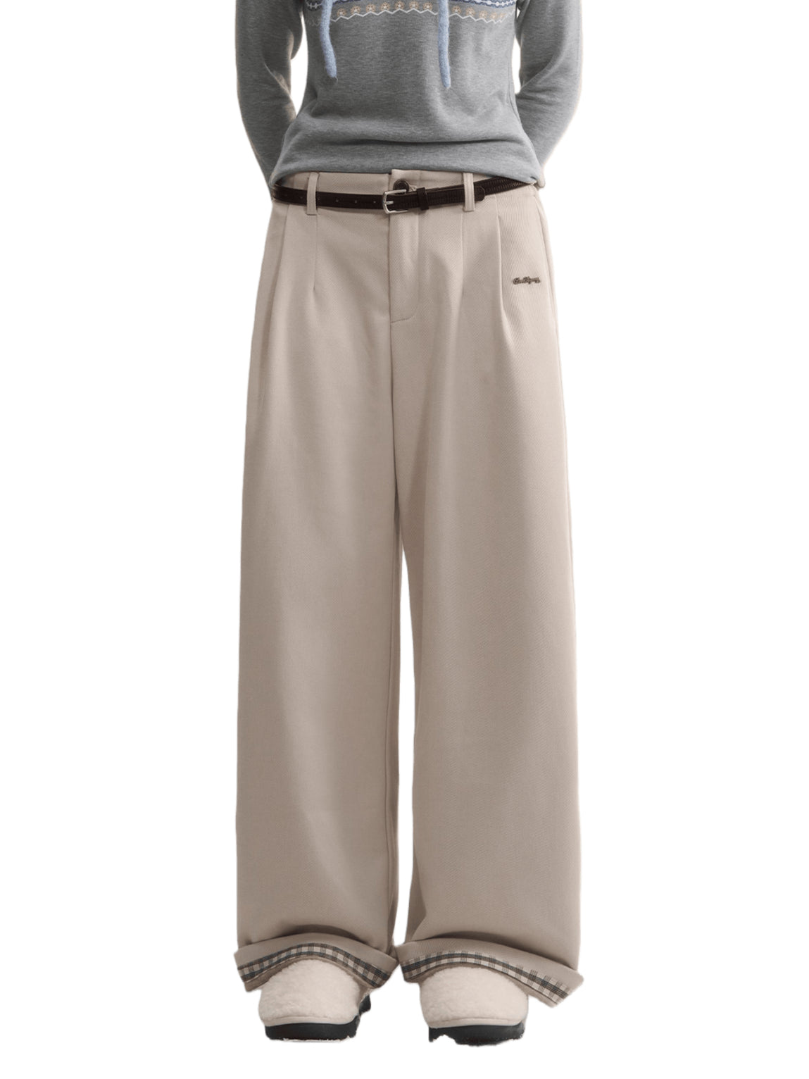 Fleece-Lined Relaxed Belted Trousers