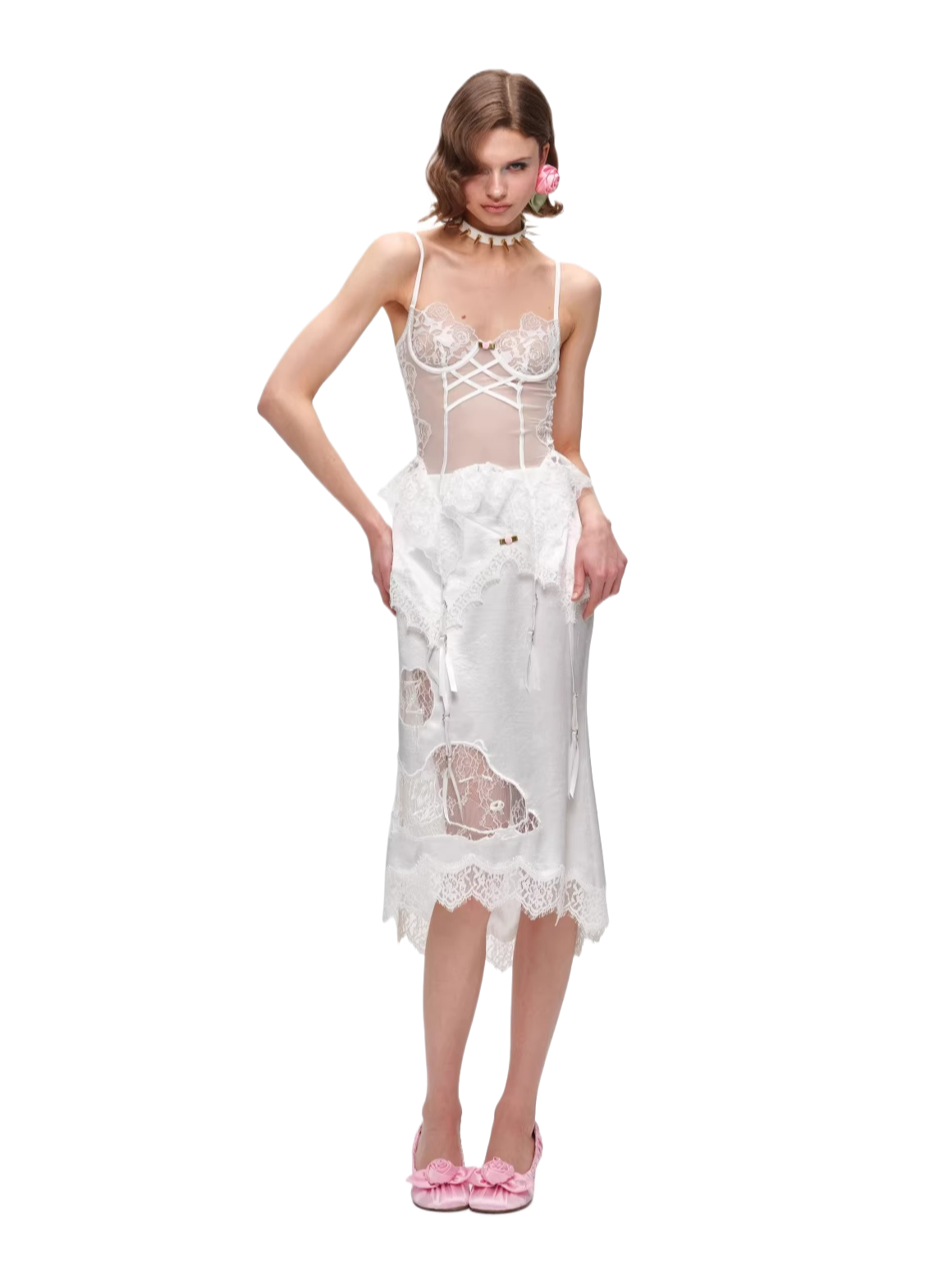 Snoopy Lace-Trim Satin Midi Skirt
