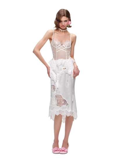 Snoopy Lace-Trim Satin Midi Skirt