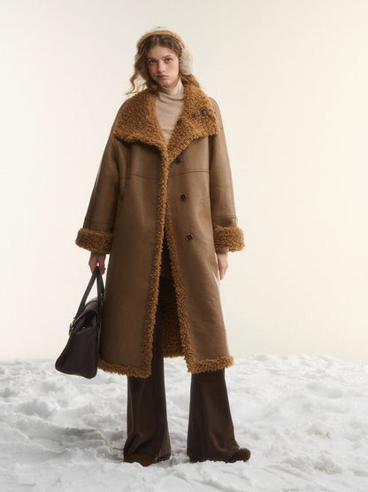 Shearling-Style Panelled Mid-Length Coat