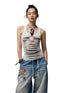 Irregular Hole-Ripped Double-Layer Halter Neck Tank Top - CHINASQUAD