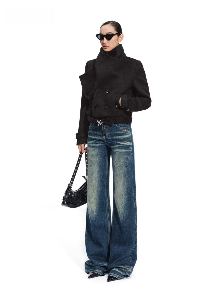 &quot;Ross Series&quot; Wool Scarf-Collar Coat