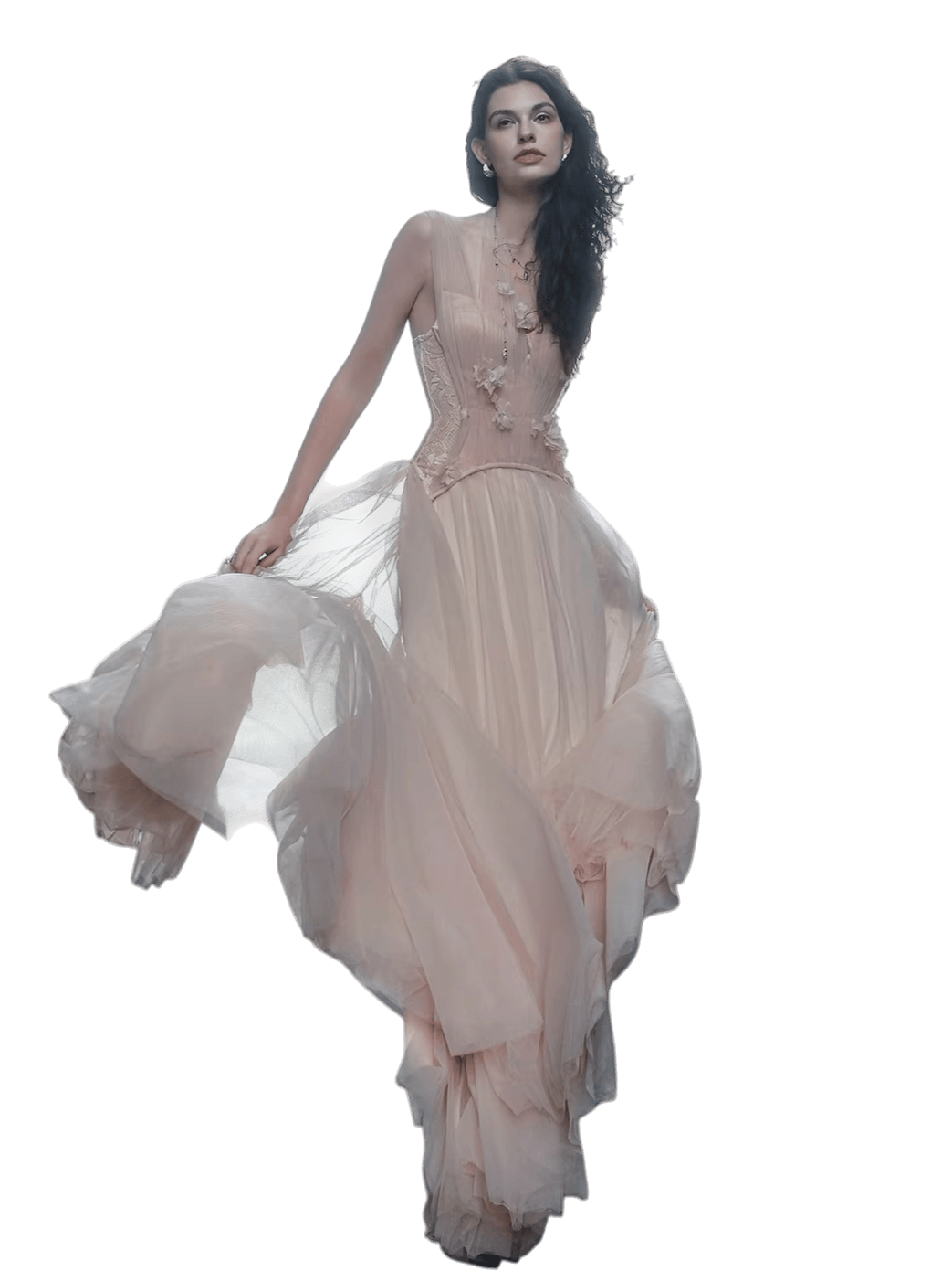 Heavy Lace Halter Corset Mesh Maxi Dress