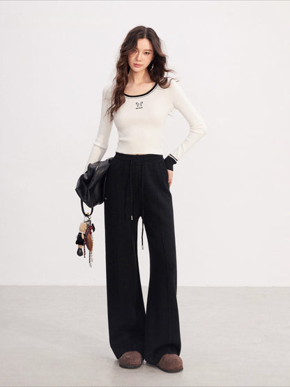 Fleece-Lined Soft-Knit Wide-Leg Pants