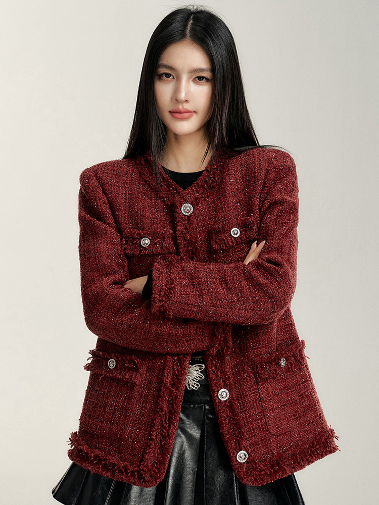 Chanel-Style Wool Outer Layer Down Jacket