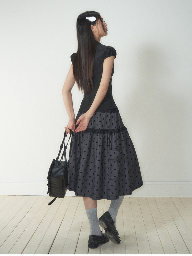 Polka Dot Pocket Loose Midi Skirt