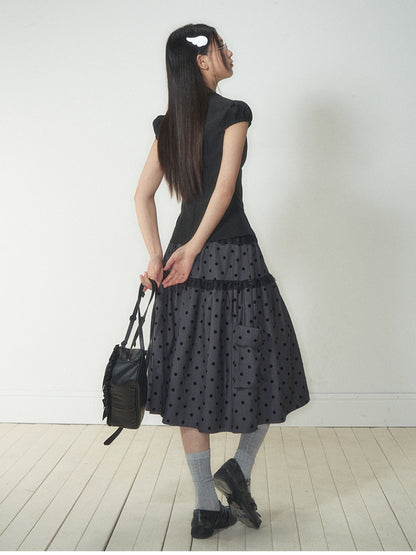 Polka Dot Pocket Loose Midi Skirt