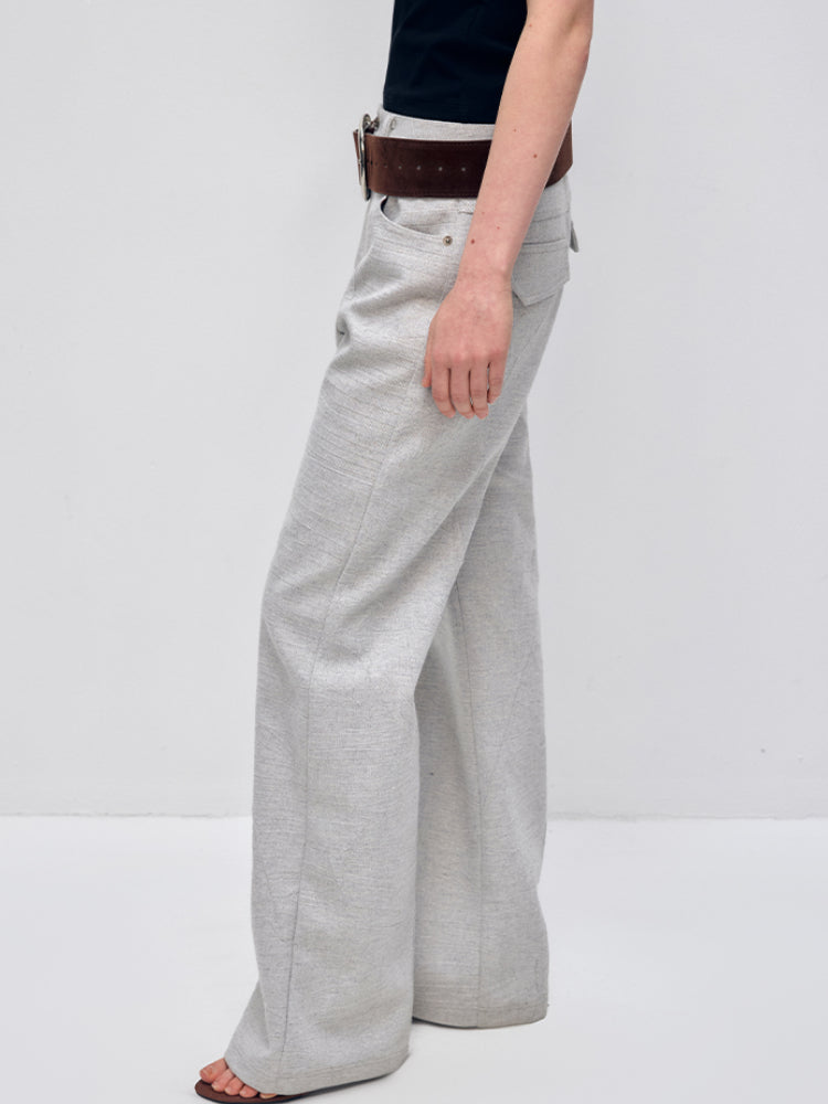 Gray Twill Low-Crotch Straight Leg Suit Pants