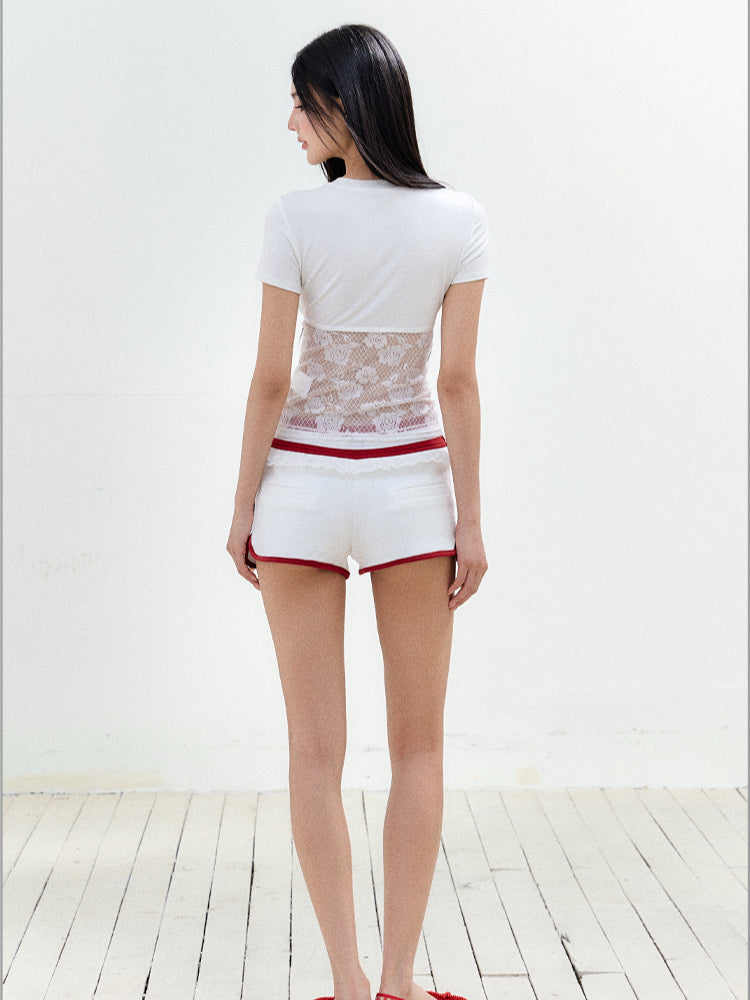 Patchwork Lace Hollow Short-Sleeve T-shirt