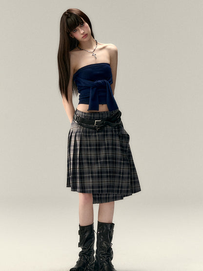 Asymmetrical Plaid Midi Skirt