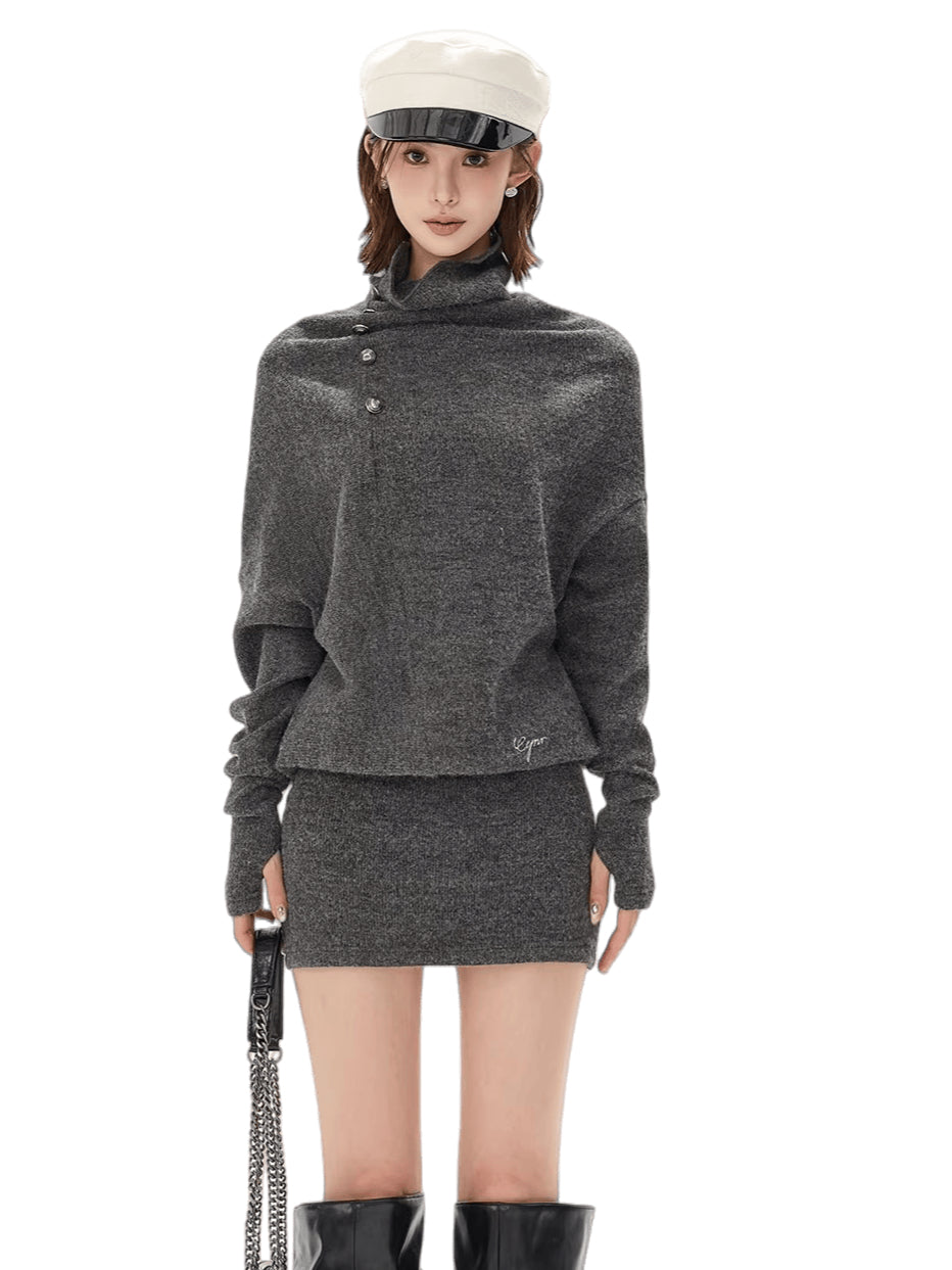 Cowl-Neck Wool Knit Mini Dress