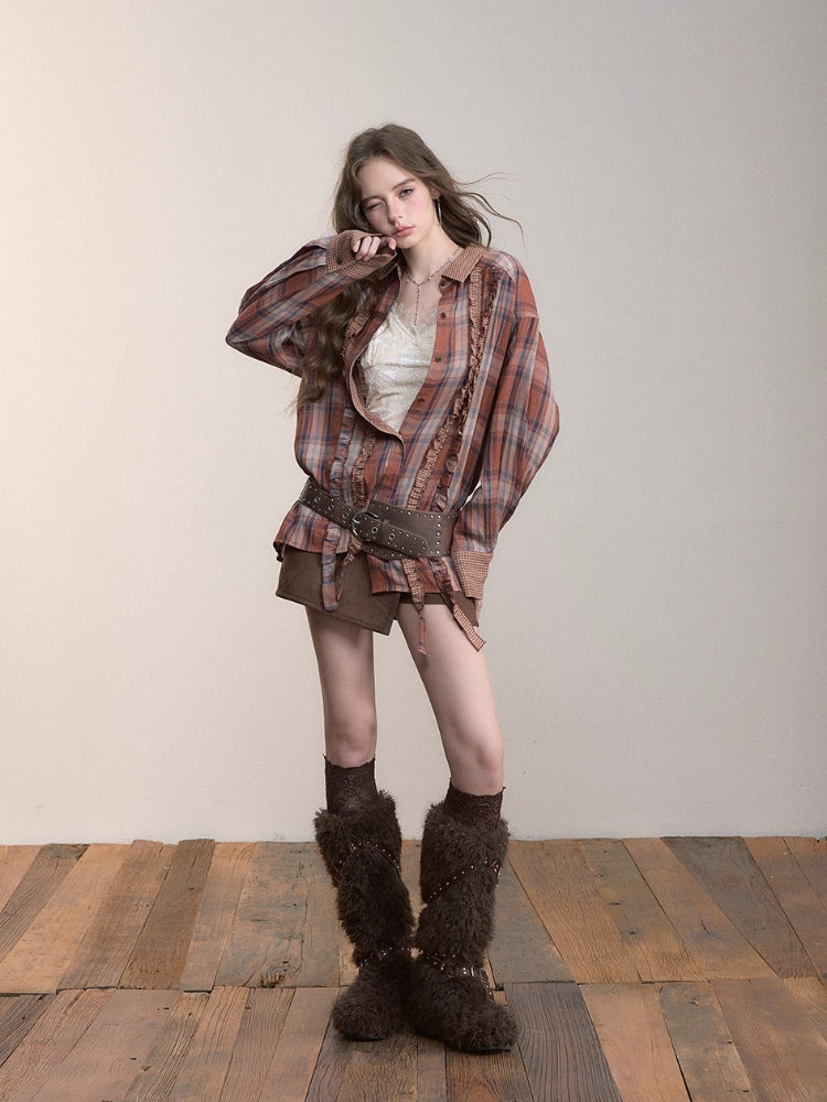Checkered Loose Long-Sleeve Shirt