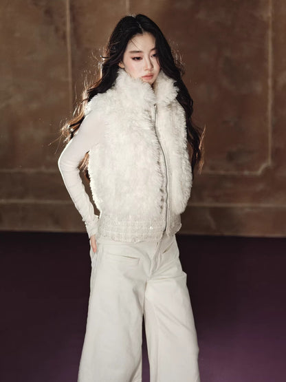 Heavyweight Beaded Wool-Blend Fleece Vest