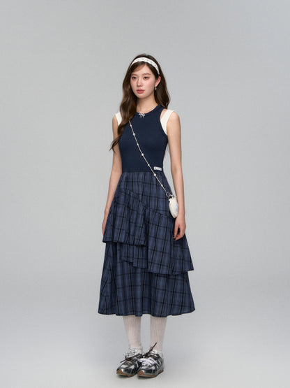 Plaid Asymmetric Sleeveless Vest Dress