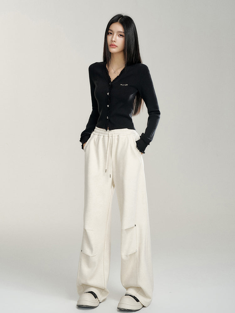 Pleated Fleece-Lined Wide-Leg Pants