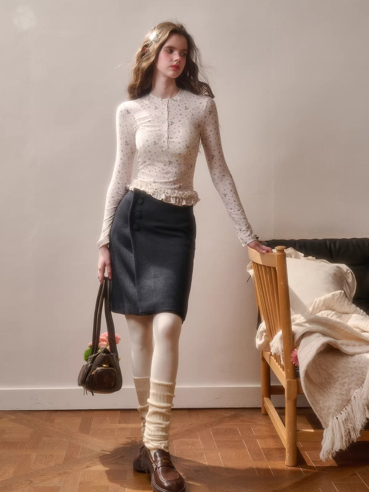 Fluffy Wool-Blend Knit Skirt