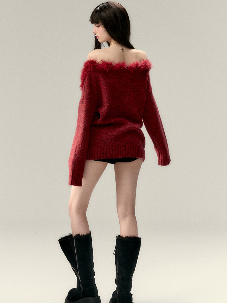 Asymmetric One-Shoulder Knit Sweater