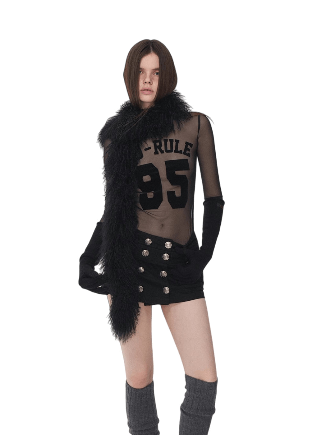 Velvet-Textured Sport Print Mesh Blouse