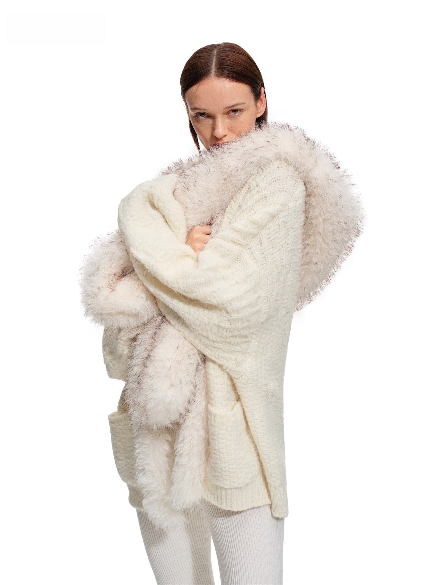 Polar Fur-Trimmed Knit Cardigan