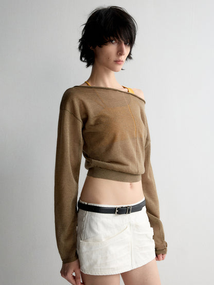 Rolled Edge Neckline Knitted Cover-Up