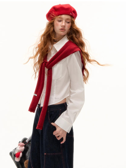 Turn-Down Collar Embroidered Cropped Shirt