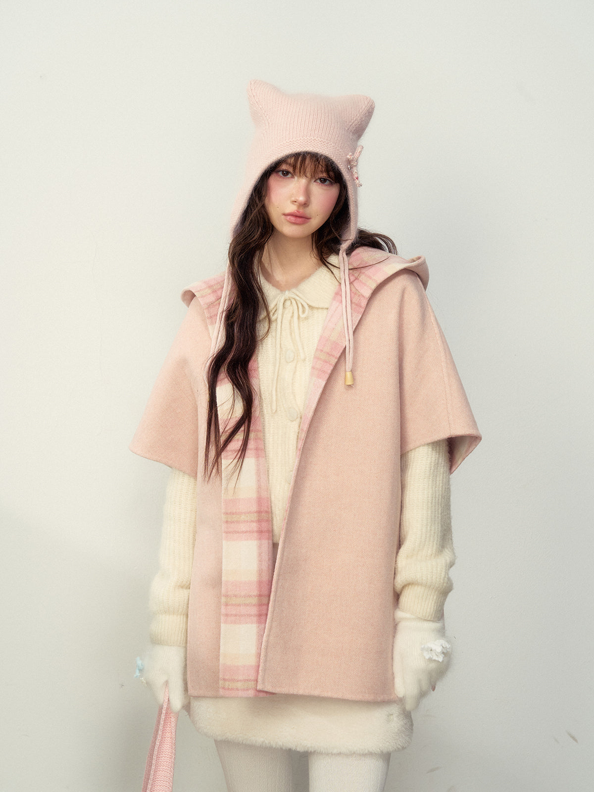 Wool Double-Sided Hooded Cape Coat