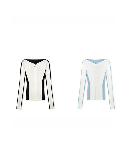 Cascade Contrast-Trim Fitted Knit Crewneck
