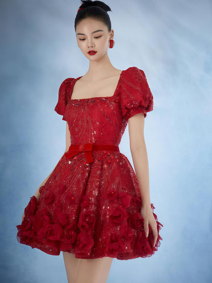 Scarlet Bloom Embellished Mini Dress