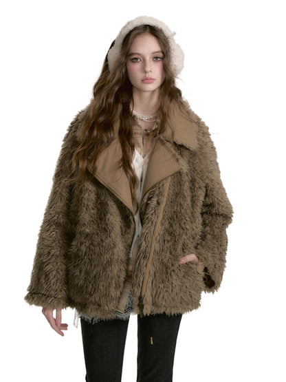 Thickened Furry Lapel Two-Way Wear Warm Coat