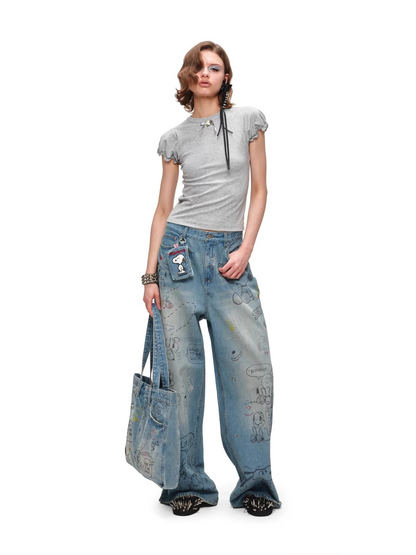 Rose Bow Puff Sleeve Fitted Essential T-Shirt